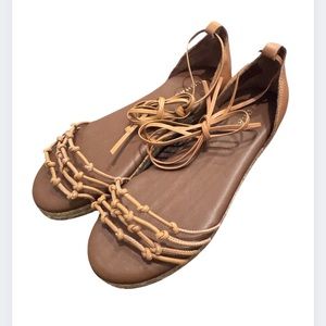 ALOHAS Brown Flats with Crisscross Straps and Adjustable Laces